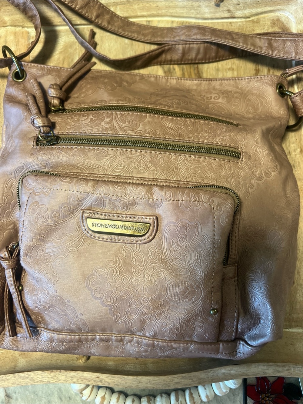 Stone Mountain Accessories Tan Floral-Embossed Crossbody Purse